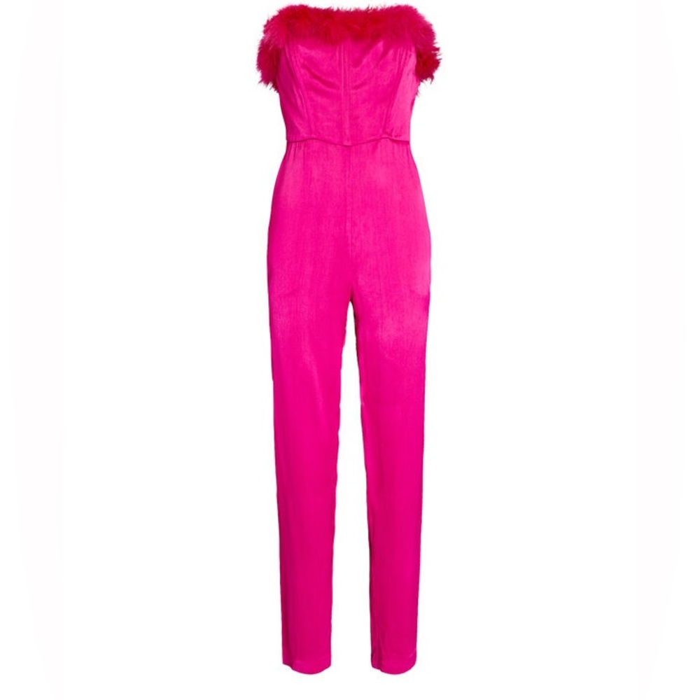 SAYLOR Raya Faux Feather-Trimmed Satin Jumpsuit small - Picture 4 of 12
